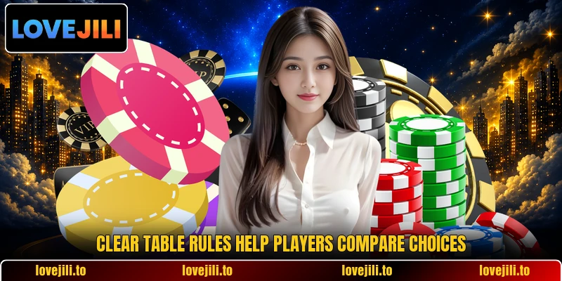 Clear table rules help players compare choices Clear table rules help players compare choices