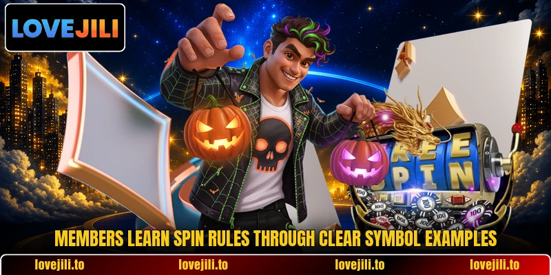 Members learn spin rules through clear symbol examples Members learn spin rules through clear symbol examples